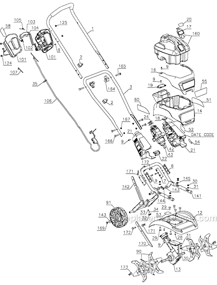Page A Diagram and Parts List for TL10 Type 1 Black and Decker Tiller